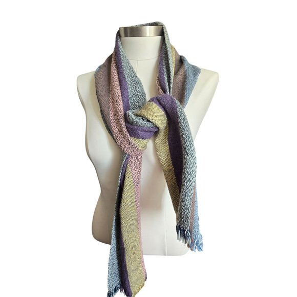Woven Striped Scarf Grey Brown Peach Purple Blue 68 Inches CM2004 - Picture 5 of 6